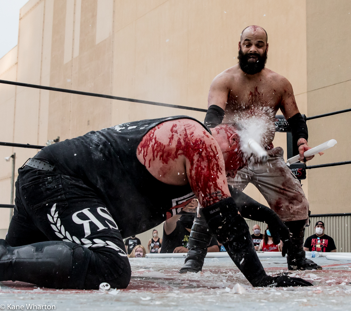 Kane_B13's tweet photo. From the finale of @GCWrestling_ #tournamentofsurvival 5 - @alexcolon0139 vs @RickeyShanePage #gcwtos5 #gcw #deathmatch https://t.co/xrA5H3IURw