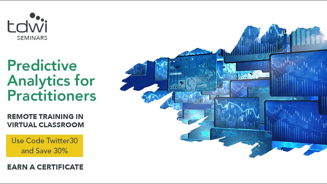 TDWI's tweet photo. Next Week: #TDWIVirtualSeminar on #PredictiveAnalytics (Sept. 21-23). You will learn What Works, What Doesn’t and Why, #UnsupervisedMachineLearning, and #SupervisedMachineLearning. Save 30% with code Twitter30. https://t.co/vva9YiadTX
#ML, #UnsupervisedML, #SupervisedML https://t.co/IOBVLPWPQO