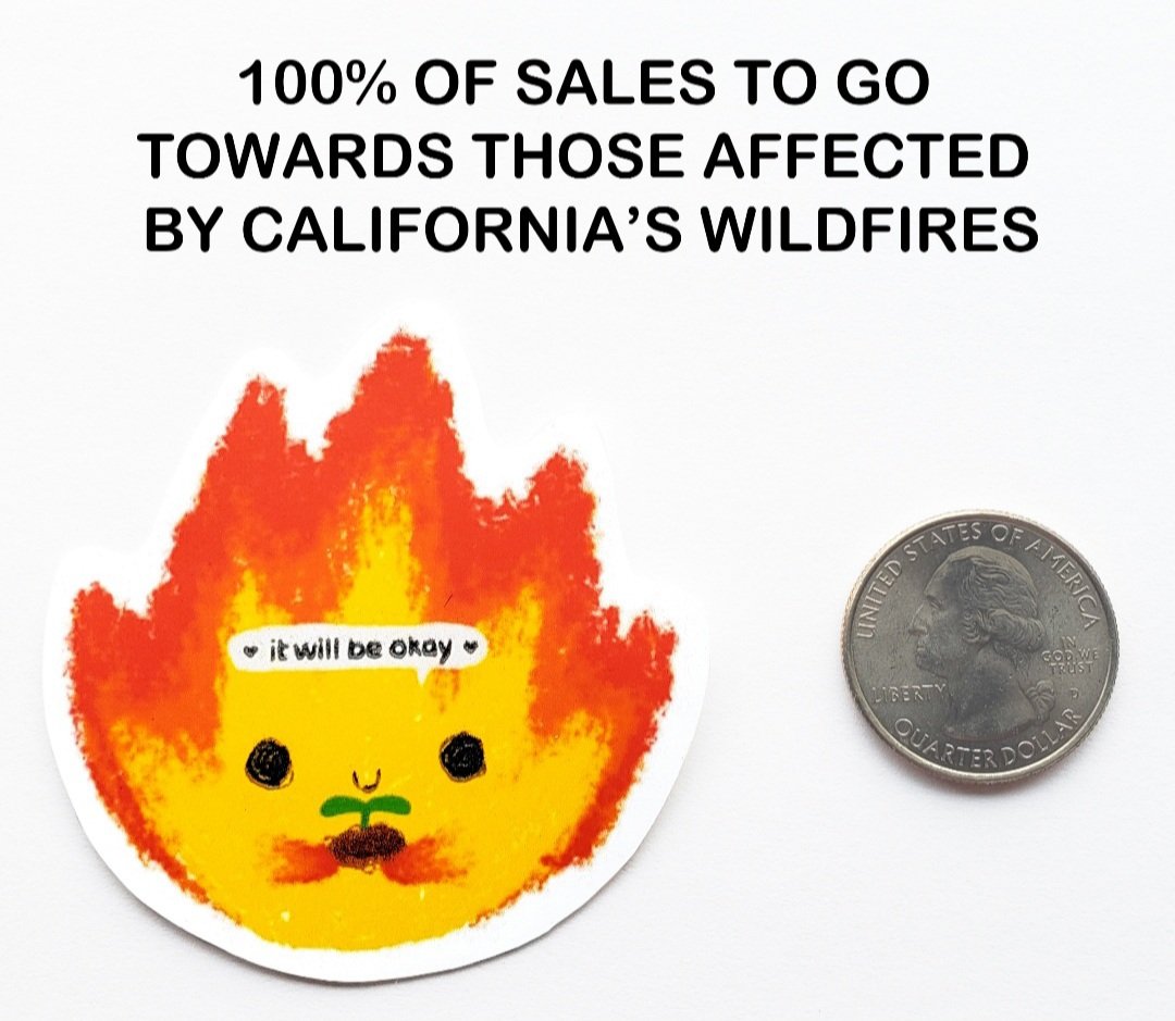bigtubtabbycat's tweet photo. i finally got my etsy shop up 🥺💖

find these stickers on etsy @studiokewkew! 

100% of the sales of my fire sticker will go towards those affected by california wildfires. https://t.co/JDYtUqhJ6q