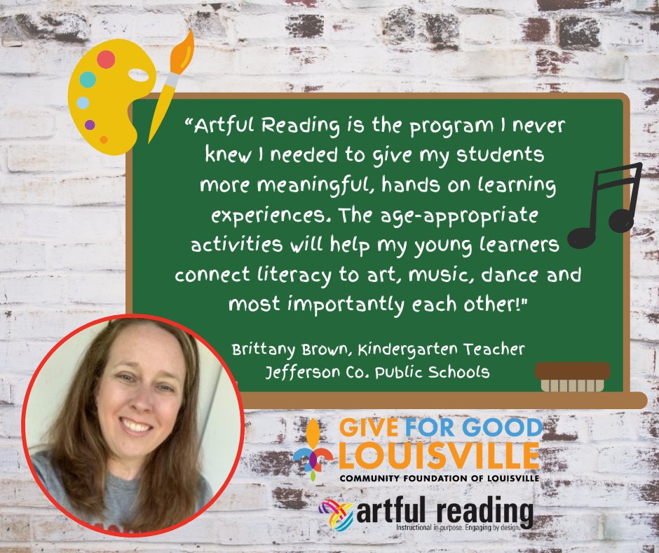 CTLonline's tweet photo. We have another amazing #LouisvilleKY teacher for our #GiveForGoodLou campaign! Meet Brittany Brown @WildcatKinders. She has her 🤞🤞🤞 for an #ArtfulReading module for her students. Can you help her out w/ a $10 donation? 
https://t.co/5JDiAzY7Ca https://t.co/Rg7S3yGe9k