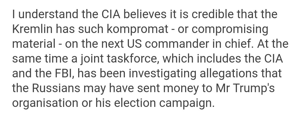 4/ MI6/Steele mouthpiece Paul Wood claims that the taskforce was created after Brennan, in April 2016, was shown intelligence from a Baltic State that involved convos of Kremlin money going into the Trump Campaign.  https://www.bbc.com/news/amp/world-us-canada-38589427