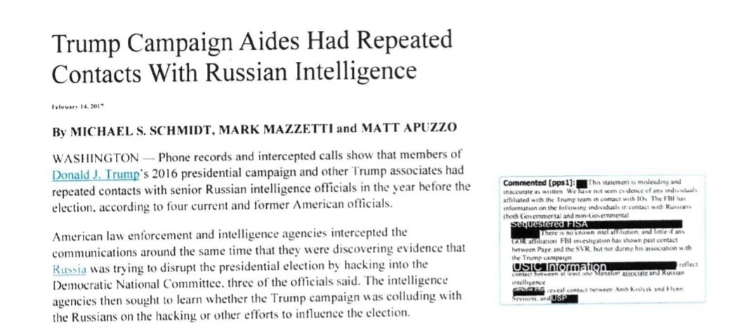 8/ SSCI's RIO designation of Kilimnik and Boyarkin, besides giving cover to Brennan, also served the purpose of validating various news articles starting from February 2017.  @petestrzok even debunked that these two individuals were IO's contemporaneously.  https://www.nytimes.com/2017/05/24/us/politics/russia-trump-manafort-flynn.html