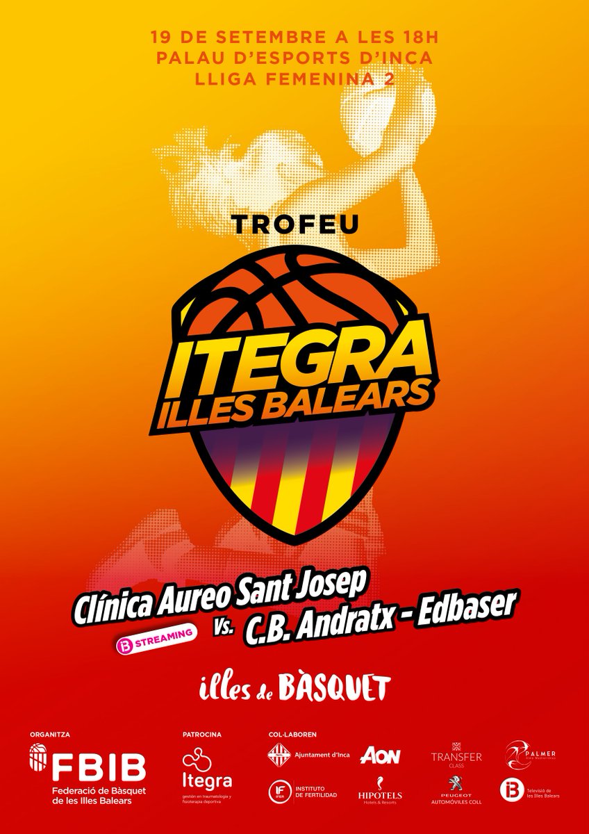 FBIBasquet's tweet photo. 🚨AQUEST DISSABTE TENS UNA CITA AMB EL BÀSQUET FEMENÍ

🏆Trofeu Itegra Illes Balears

⛹🏻‍♀️ Derbi Balear LF2

🏀Clínica Aureo Sant Josep 🆚 C.B. Andratx - Edbaser

📍Palau d'Esports d'Inca

🕕 18:00

💻 En directe a IB3 👉🏻https://t.co/GBXbqbFObt

#IllesDeBàsquet https://t.co/GVWBRRPMcg