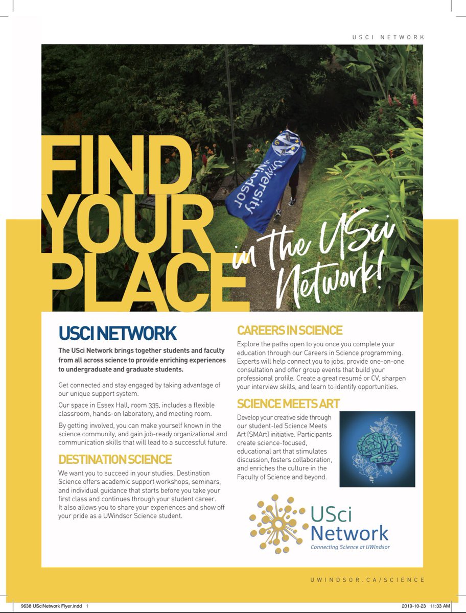 USciWindsor's tweet photo. Hey Faculty of Science Students! Welcome to the USci Network✨ This network brings together students from across all Science programs to provide an enriching experience for all undergraduate and graduate students. Check out our flyer to learn more about us and our 6 initiatives! https://t.co/95TkdxO4Vc