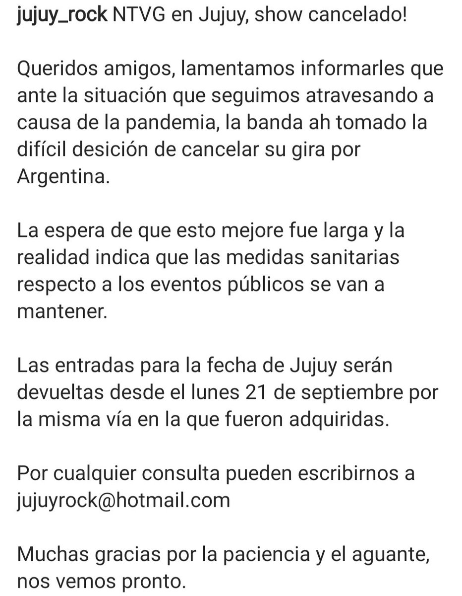 jujuy_rock's tweet photo. NTVG en Jujuy, show cancelado! https://t.co/6SfzwUInZ3