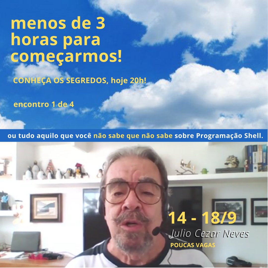 juliobash's tweet photo. Moçada! Encontro 1 de 4, menos de 3 horas para começarmos. Inscreva-se para receber o link da transmissão! https://t.co/Vg34RoK9do Começaremos hoje às 20h
Sushellso! #shell #shelllinux https://t.co/HCuW9ZH6hZ