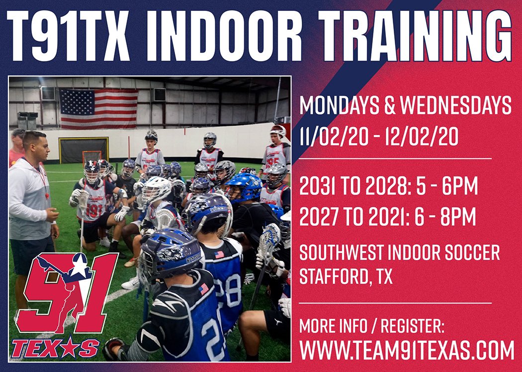 Want more field time to hone your skills? T91TX is rolling out additional training sessions this fall - indoors! Open to all lax players.
 
More info: team91texas.com