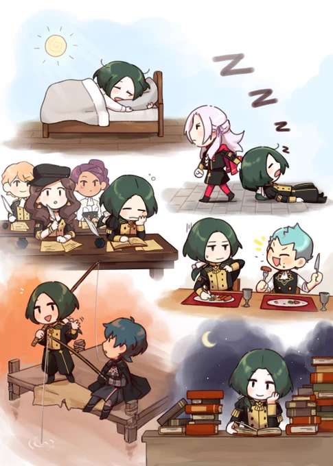 KYAA here's my full piece for the @naptimezine , a lil montage through Linhardt's day~
Lin is my super fav so i was so grateful to be a part of the zine hehee??? 