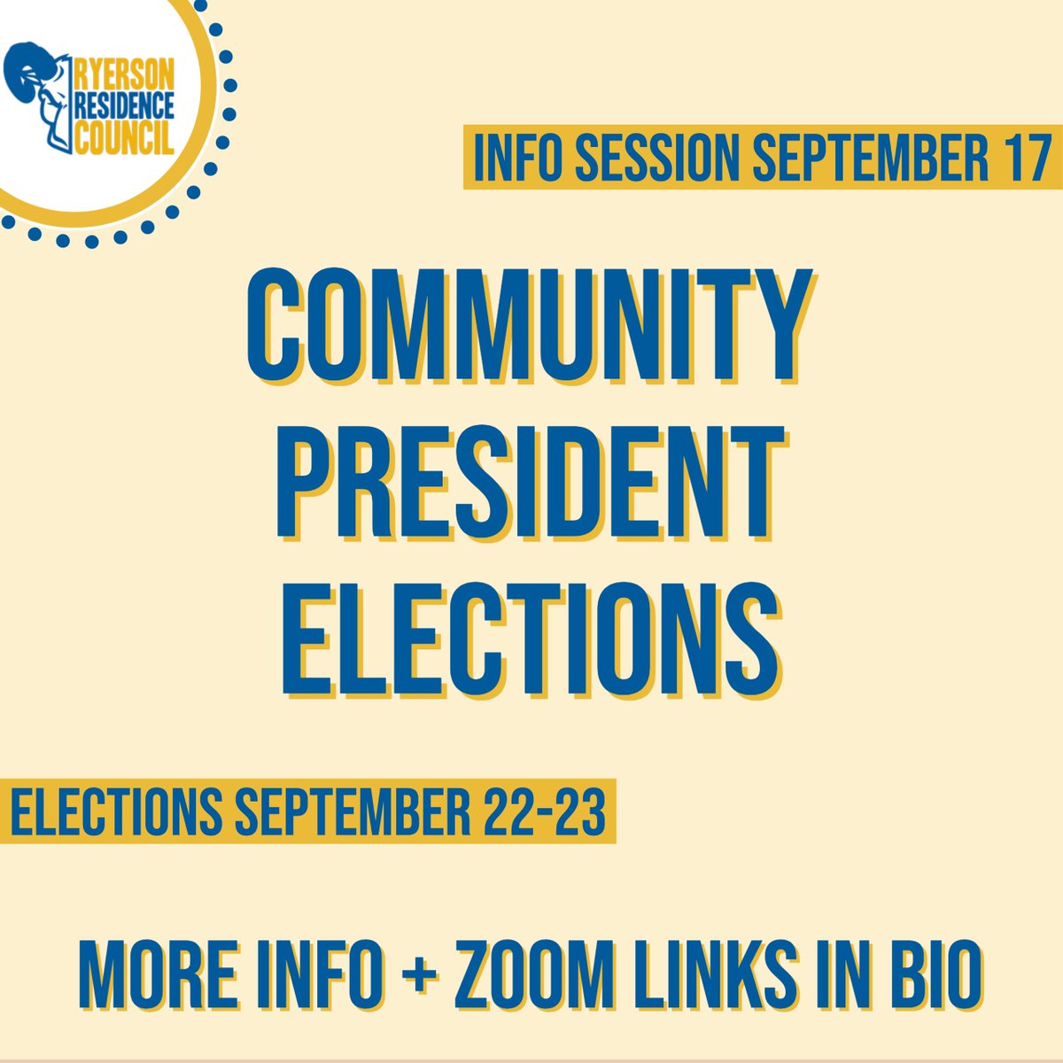 Residence Council Community President Elections are coming up! 🤩 Represent your community, plan amazing events, and meet new people! ✨ More info on our website! 📲 DM us if you have any questions ✅