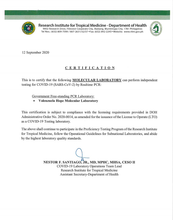 valenzuelacity's tweet image. Valenzuela Hope Molecular Laboratory is now certified! #ValHope has passed the final stage of the @DOHgovph process for laboratory registration and certification. Our molecular lab can now perform independent testing for COVID-19 by Realtime PCR. #TestTraceIsolate