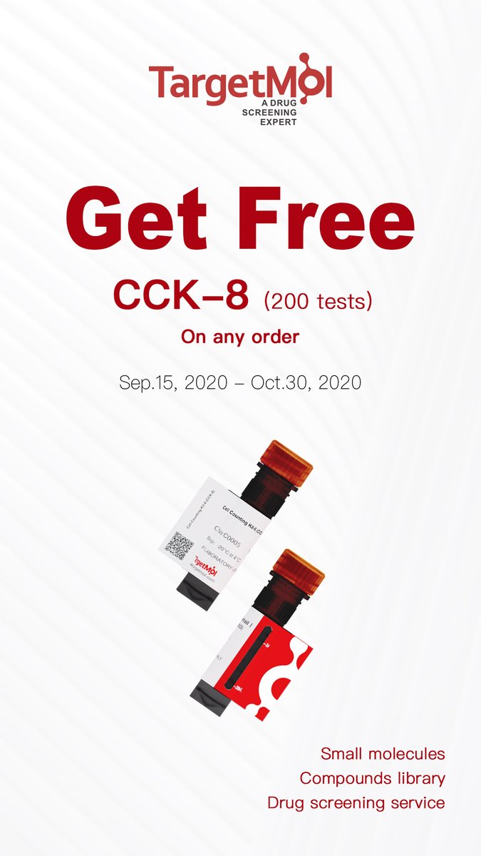 targetmol's tweet photo. #Smallmolecules #inhibitors Get free CCK-8 on any order! #drugdiscovery #compoundlibrary Targetmol offers extensive screening libraries and inhibitors to customers around the globe. https://t.co/QG0ABRPLeU