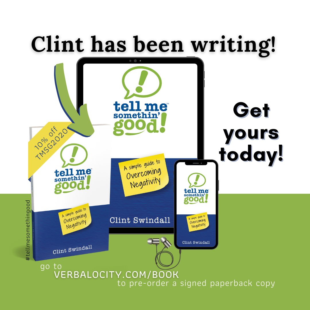 #NewRelease! Author <a href="/ClintSwindall/">Clint Swindall</a>'s 3rd book entitled Tell Me Somethin’ Good! Available today (10% off) or for a signed copy, visit his site verbalocity.com/book use promo TMSG2020 
#tellmesomethingood #writers #writerscommunity #writersnetwork #indiepub #indiebookstores