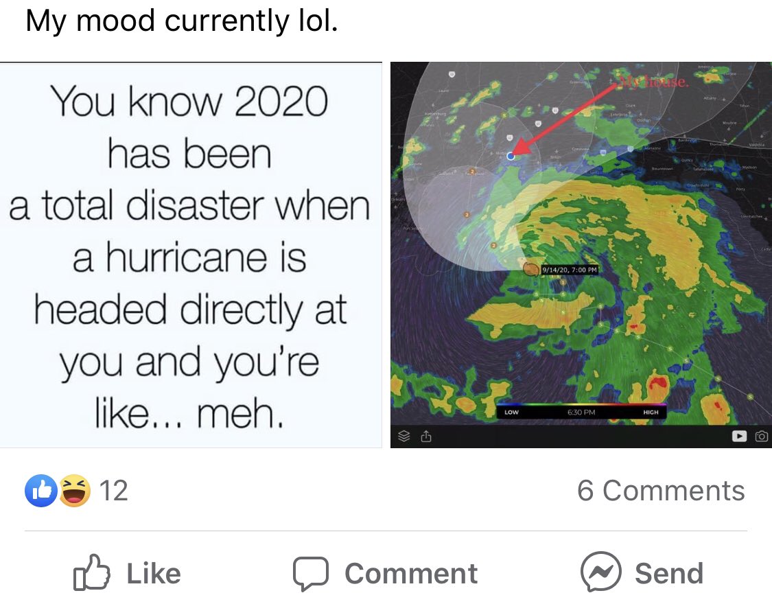 amdean89's tweet photo. Current mood: #itsonlyacategory2 #itsgonrain #hurricanesally https://t.co/8c8tZhpzvV