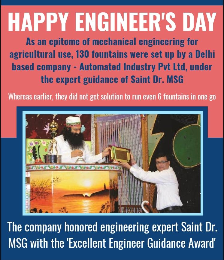 iam_nilesh11's tweet photo. On #EngineersDay, I salute our talented &amp; skilled engineers who have contributed significantly in the development of nation. Saint Dr. @Gurmeetramrahim Singh Ji Insan  is an excellent engineer whose  engineering solutions and marvels can surprise and leave anyone awestruck. https://t.co/KhDxtWdjEO