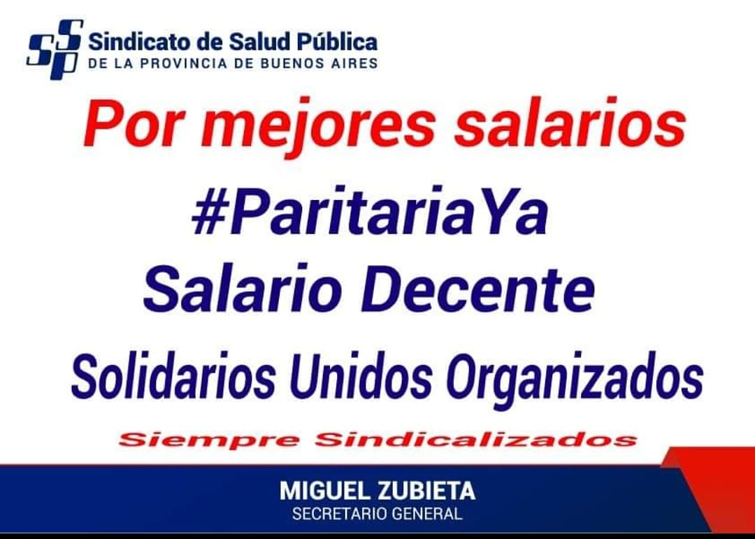 #ParitariaYa <a href="/Kicillofok/">Axel Kicillof</a> <a href="/DrDanielGollan/">Daniel Gollan</a> <a href="/mara_ruiz_malec/">Mara Ruiz Malec 💚</a> <a href="/SaludBAP/">SaludBAP</a> <a href="/TrabajoPBA/">Trabajo PBA</a> <a href="/SindicatoDSalud/">Sindicato de Salud</a> <a href="/eldialp/">Diario EL DIA de La Plata</a> <a href="/infocielo/">Infocielo</a> <a href="/MundoGremial/">Mundo Gremial</a> <a href="/AmericaTV/">América TV</a> <a href="/clasicos106/">CLASSIQUE 106.5</a> <a href="/nandotocho/">Fernando Tocho</a> <a href="/Infosindicales/">Infosindical</a> <a href="/ANDigitalOK/">ANDigital</a> <a href="/provincia1270/">Radio Provincia AM 1270</a>