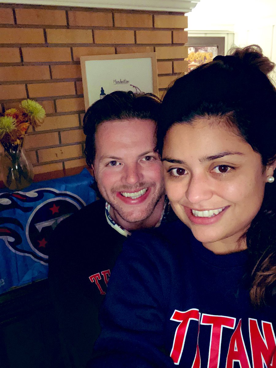 LZapataTN's tweet photo. Just a couple of clown(ey)s ready for the late night @Titans season opener... on a school night 😬 #Titans #titanup https://t.co/OzpQHjkJ5w