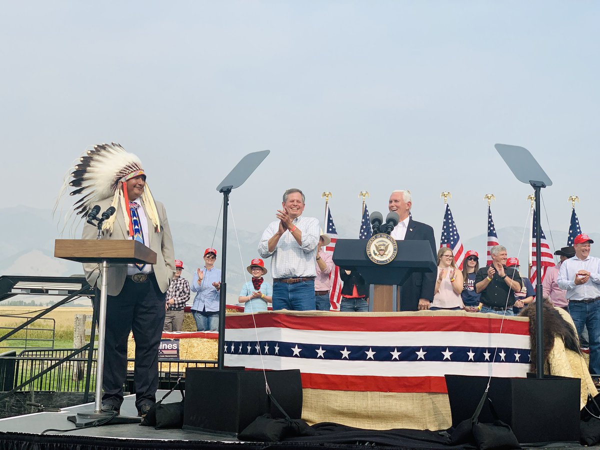SteveDaines's tweet photo. An absolute honor to be endorsed by the Crow Tribe and to stand with @VP as he and @realDonaldTrump receive the Crow’s endorsement as well. 🇺🇸🇺🇸🇺🇸 https://t.co/mCZtA6p2nL