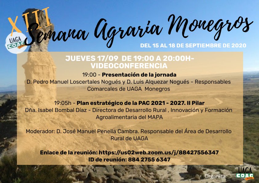 uagapenella's tweet photo. #Femoga @femoga comenzamos la XIII semana agraria en monegros . Este año será distinto pero no por eso menos interesante. Nos vemos on line.
La sanidad vegetal y Ganadera , La Pac , los regadios @UAGA_COAG @La_COAG https://t.co/ya0u8jyngp