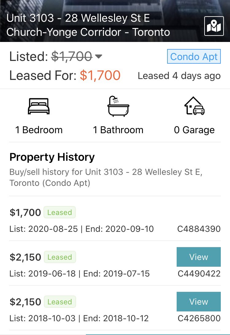 The Latest in Toronto RentsThis downtown condo was just leased for 21% ($450) below the 2018 rented price.Not enough supply they said... #cdnecon