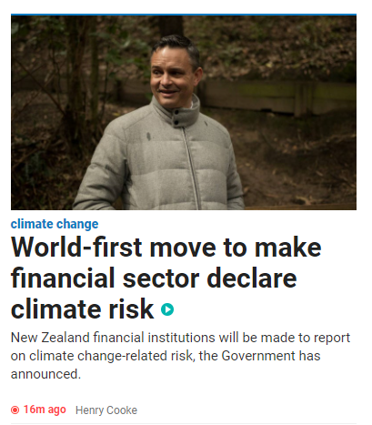 ATYWhite's tweet image. Delighted that this is now announced! NZ Government has decided to make climate-related financial disclosures mandatory across the financial sector #TCFDrecs