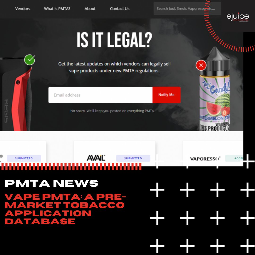 EjuiceM's tweet photo. Vape PMTA data base
Read More Here: https://t.co/L4EPCF6VV0
.
.
.
#ejuice #ejuiceMagazine #vapenews #notsmoke #vape #vaping #vapeon #vapenation #vaperz #vapelyfe #vapesociety #vapefam #vapecommunity #vapes https://t.co/Bl1MrJaRCS