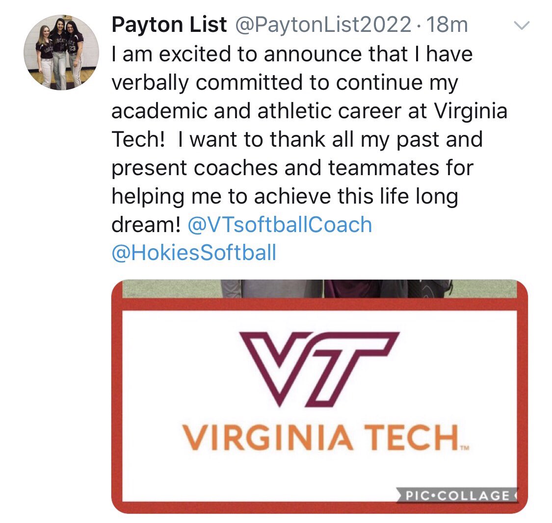 16u_Garroway's tweet photo. ***Commitment Alert*** 2022 PAYTON LIST (RHP/1B) @PaytonList2022 has verbally committed to Virginia Tech! Congrats P! ☠️💪🏻 Hokies are getting an absolute stud! @VTsoftballCoach @OhioOutlaws @FloSoftball @d1fastpitch1 
@HokiesSoftball @ACCsoftball m@ExtraInningSB @OutlawsPremier https://t.co/sTwTSUjK32