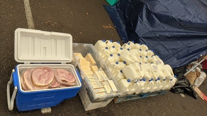 Milk, Cheese, Butter, and HAM all donated and ready for those in need.