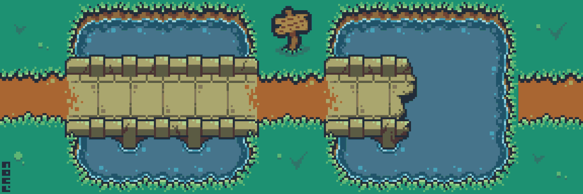 Sleepy_Pixels's tweet photo. Here's a bridge that I tried to make today for a hobby/passion project made by my friend @Noshire_Games 

It's a tower defence game where you... shoot ores directly to enemies? It's very fun! 

#pixelart #aseprite https://t.co/ur2sTteriD