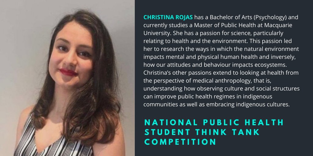 Students and Young Professionals in Public Health (@phaa_sypph) on Twitter photo Christina Rojas from <a href="/Macquarie_Uni/">Macquarie University</a> will be presenting on “IndigenoUS = aUStralian Health Promotion Program” in the the National Public Health Student Think Tank Competition webinar this Thursday 17th Sept at 5pm
#PHThinkTank #SYPPH
Rego here: us02web.zoom.us/webinar/regist… Christina Rojas from <a href="/Macquarie_Uni/">Macquarie University</a> will be presenting on “IndigenoUS = aUStralian Health Promotion Program” in the the National Public Health Student Think Tank Competition webinar this Thursday 17th Sept at 5pm
#PHThinkTank #SYPPH
Rego here: us02web.zoom.us/webinar/regist…