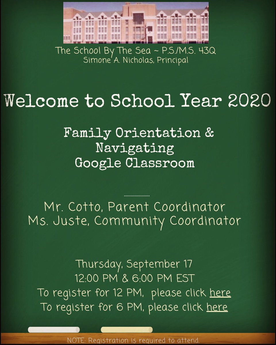 PrincipalNick43's tweet photo. We are hosting 2 Family Workshops this Thurs, Sept. 17th at 12pm &amp; 6pm. Registration is necessary to participate. Please visit https://t.co/yU2GHWrqBZ to select the workshop of your choice. Looking forward to seeing you then!
#PS43
#PSMS43
#PS43MS
@District27NYC
@thedegoviagroup https://t.co/k8DTjH19SF