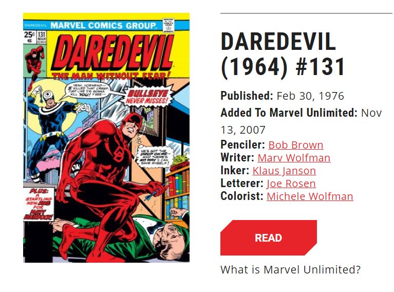 Wolfman's 20-issue run also included the introduction of one of Daredevil's most popular villains, Bullseye. Created by Marv Wolfman and Bob Brown, the maniacal villain's first appearance was in Daredevil #131.DD #131DD #132