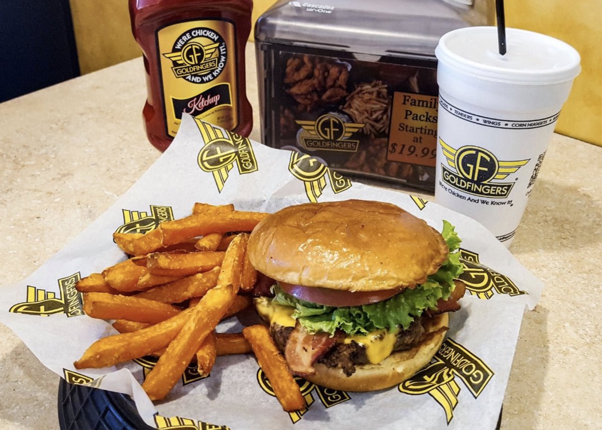 GFSaraland's tweet photo. GOLDBURGER ALERT! 🚨 Have you been by to try the "best burger in town" yet? 🍔 We know chicken, 🐔 but we make a MEAN burger too! 😉 https://t.co/UzIcoJ3xpX