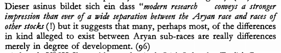 From section 162, Marx criticizes Henry Maine for saying that research had validated the theory of racial difference, and says the science really shows how people develop in different societies. "Dieser asinus bildet sich ein dass" roughly means "This ass/idiot imagines that."