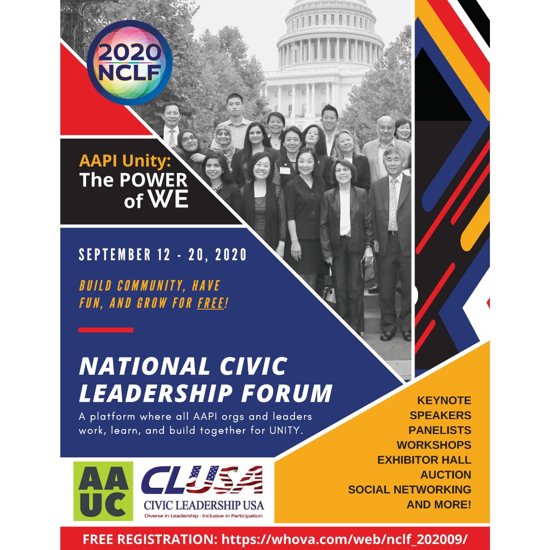 APAPANational's tweet photo. Tune in to Whova tomorrow at 5pm to join our National Civic Leadership Forum. Listen Across the Racial Divide and join our panelists in an engaging discussion. #NCLF #AAPIUnity #ThePowerOfWe https://t.co/CPxKjDWoDK