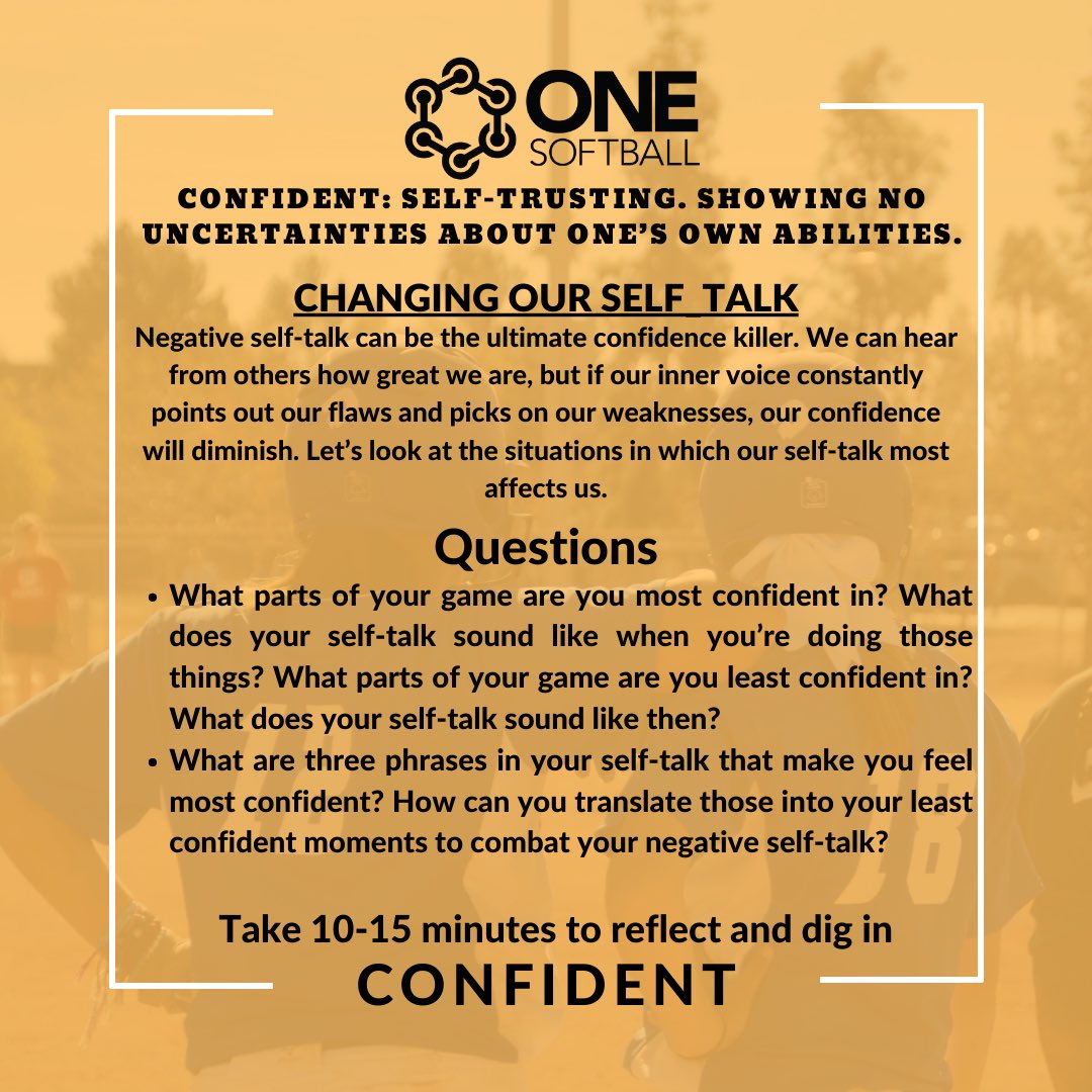 onesoftball's tweet photo. Welcome to the fourth and final week of Taking Inventory! Today we’re looking at confidence! Training your inner voice to treat yourself like the champion you are! Check it out! https://t.co/rmLt7oVnfw
