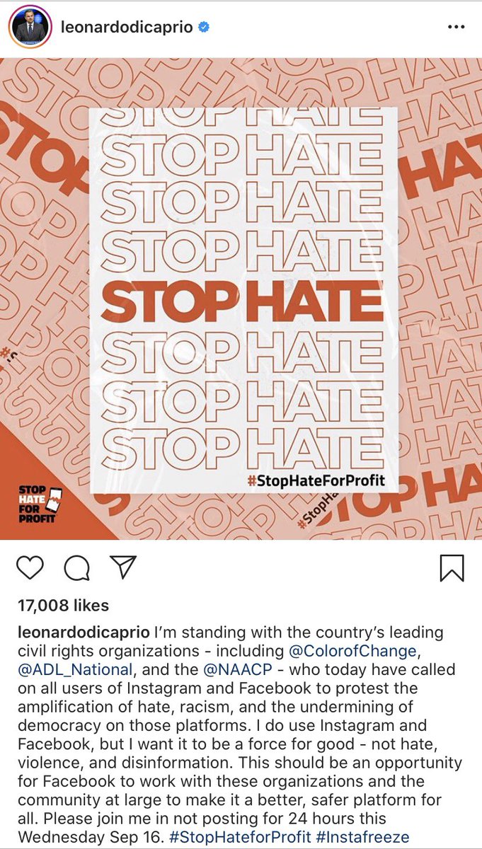 JGreenblattADL's tweet image. As a purveyor of truth, thank you @LeoDiCaprio for using your voice and platform in solidarity with @ADL’s #StopHateForProfit movement.