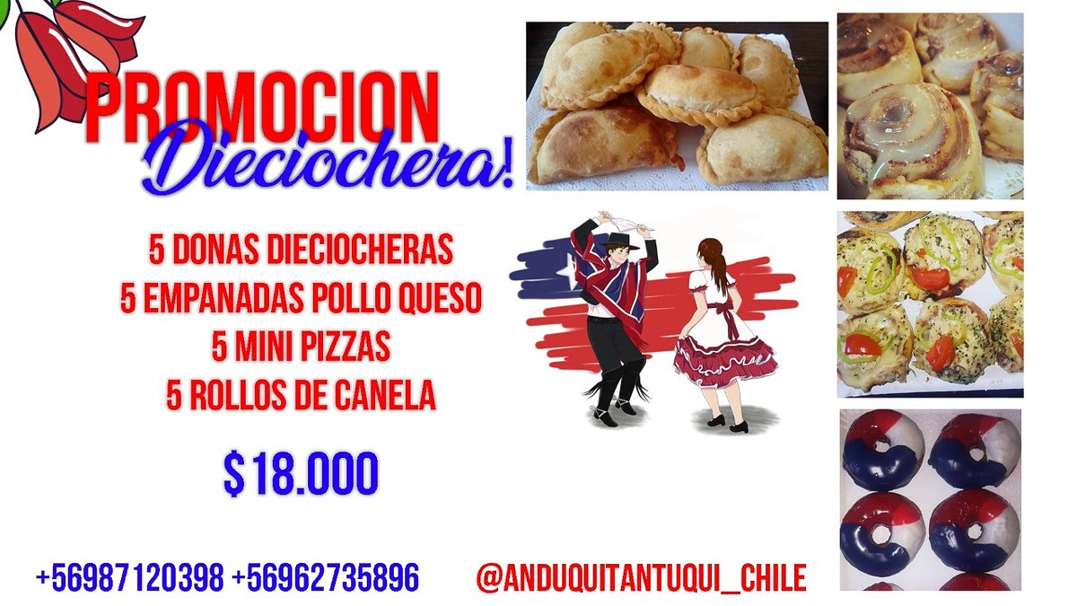 MaVcGz's tweet photo. #Antofagasta #FiestasPatrias #AnduquiTantuqui_Chile 
 Tenemos para estas fiestas patrias 🇨🇱 a pedido ( solo a pedido) tu eliges la fecha 17-18-19-20 de septiembre 
Promo Dieciochera 🇨🇱 18.000
WhatsApp: +56987120398
Puedes visitar nuestra página si gustas @anduquiTantuqui_Chile https://t.co/Rb2oHQguf2