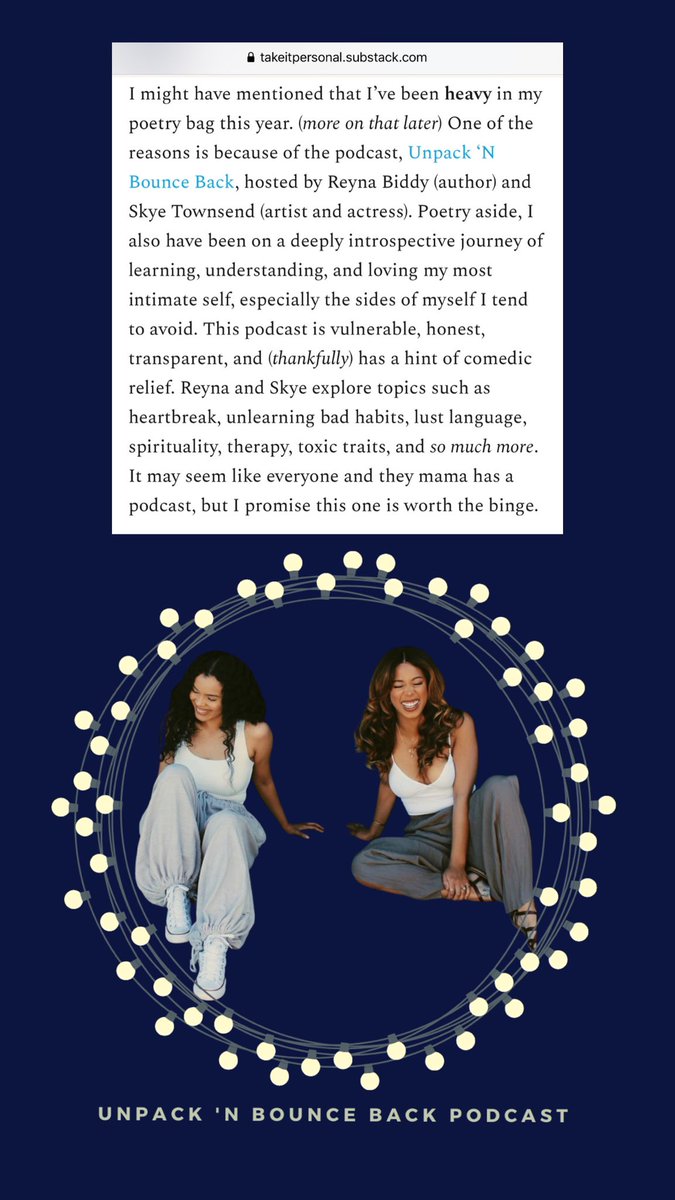 myabriabe's tweet photo. I wouldn’t have been able to get through 2020 without @DearYouFromWe, @SkyeTownsend &amp; #UnpackNBounceBack. On this healing journey I’ve been on, this podcast gets me THROUGH. Plus with drops being on Mondays, it makes starting the week far more bearable + exciting. https://t.co/npjNWPFSWO
