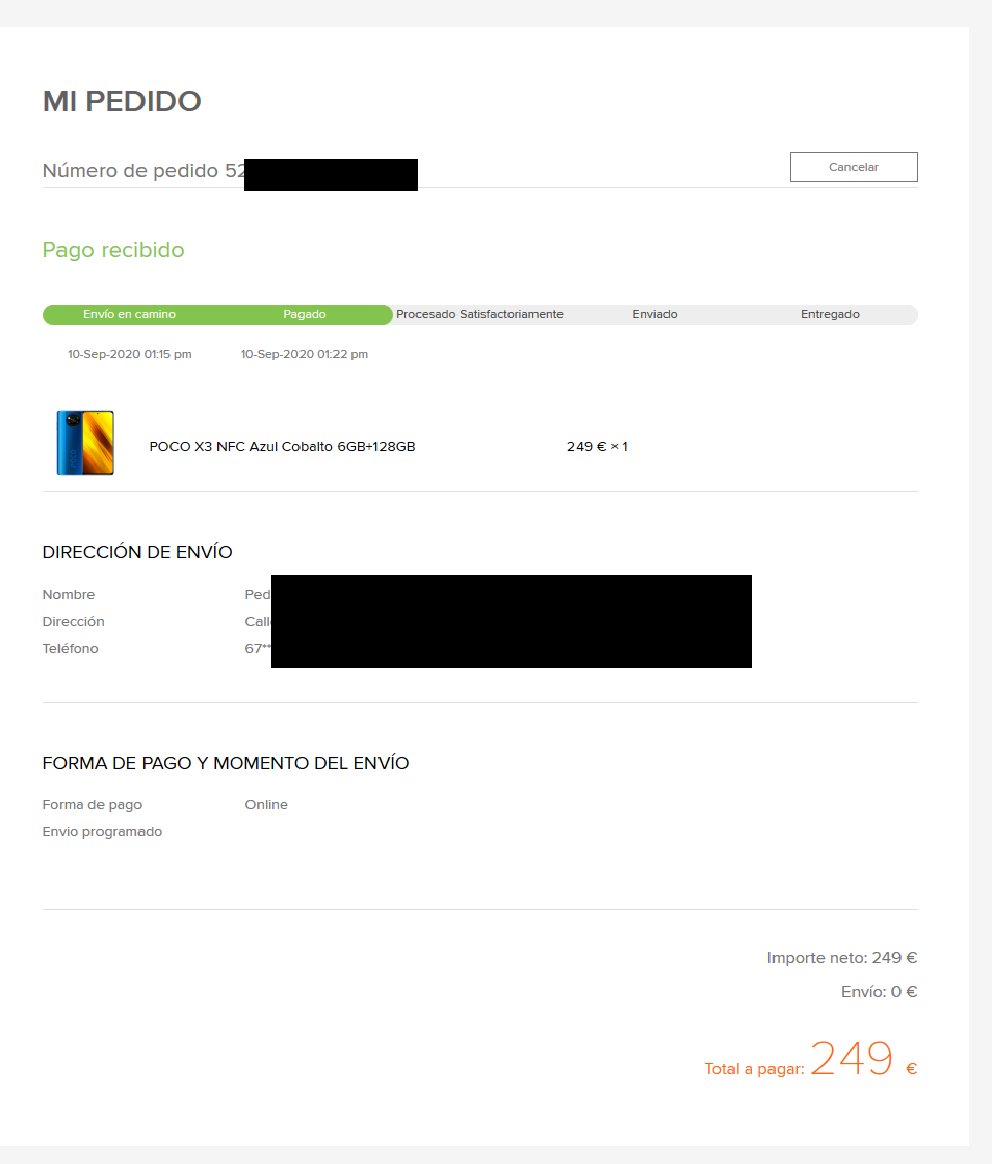 pegial's tweet photo. A ver, @XiaomiEspana , compro mi #POCOX3NFC el dia 10/09/20 a las 13:15, confirman el pago y... ¿ni un email de confirmación de compra o fecha de entrega?. 5 días con la misma pantalla. ¿Debo preocuparme? 
#queraro https://t.co/IIMnHZtasD