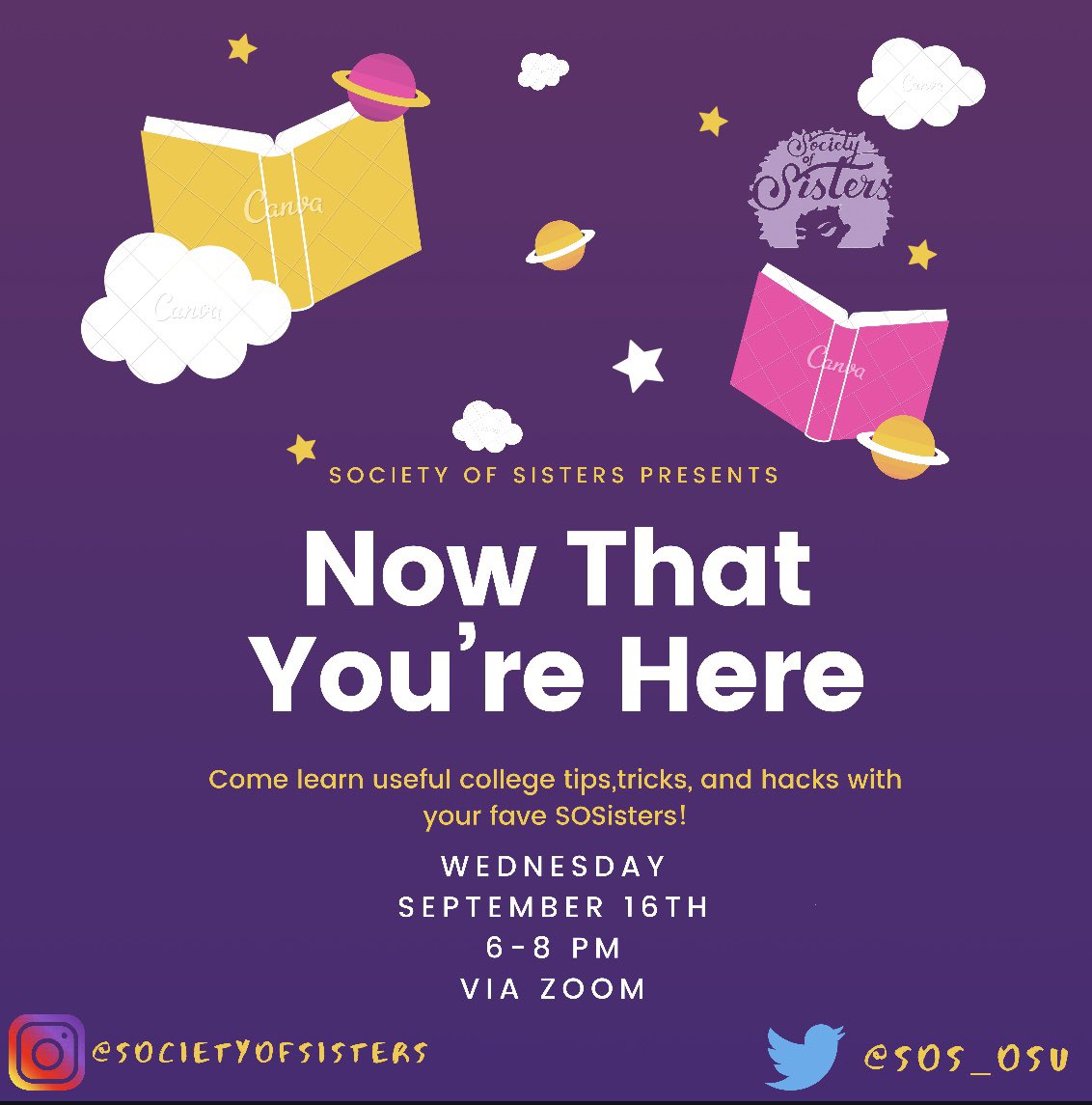 SOS_OSU's tweet image. Hey y’all I hope your weekend was nice and that you guys are staying safe.This Wednesday come learn college tips,tricks, and hacks with your fave SOSisters 😋. We will also be making diy shower caddy’s, on the second flyer there is a QR code for pick up times to get your supplies