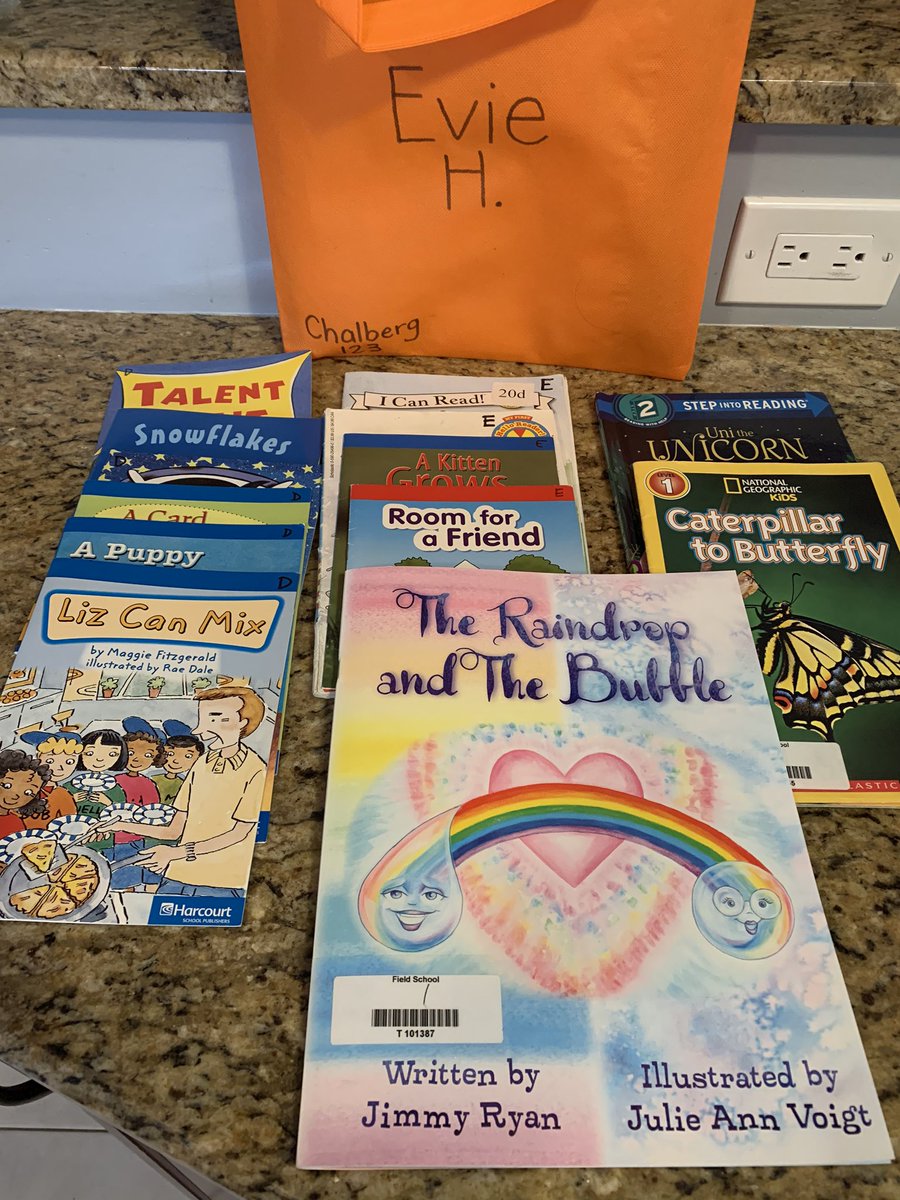 Thank you <a href="/MrsChalberg/">Mrs. Chalberg</a> and <a href="/MrsSchaab/">Caroline Schaab</a> for all the amazing books for Evie. She is thrilled to read them all!  Also, congratulations <a href="/MrsVoigtArt/">Julie Ann Voigt</a> on your beautiful book “The Raindrop and The Bubbles”- beautiful story by your father and illustrations by you!