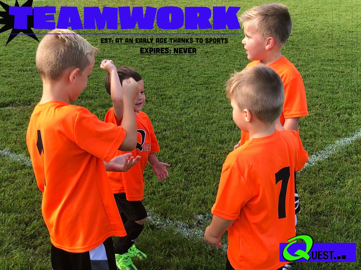 TheQuestMvmt's tweet photo. One of the best Values anyone can learn by playing a sport is Teamwork.  Teamwork is a learned concept.  The earlier your child learns teamwork, the better they will thrive; not only in a school setting, but in their future jobs/careers.  
#thequestmovement #corevaluesinsports https://t.co/MUCeMEcCG3