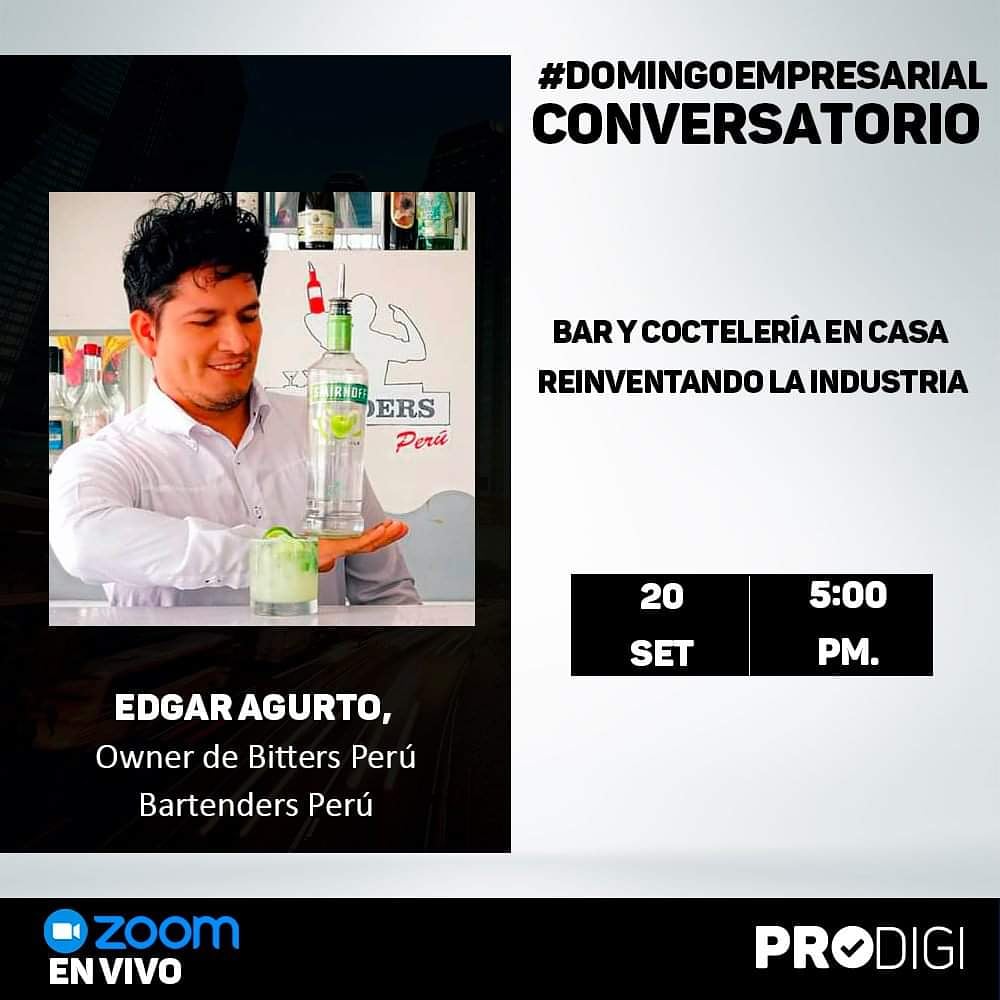 Derbyweb's tweet image. No sé pierdan este domingo 19 de septiembre en el canal de pródigi el conversatorio de bar y coctelería en casa (reinventando la industria)

#bartendersperu #bartenderlife #prodigi #zoom #conversatorio