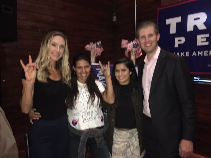 _SJPeace_'s tweet photo. Since Latinos for trump is trending 

Can't forget this iconic moment 

She went to protest a Trump rally wearing a shirt that said "Latinas AGAINST trump" and Eric Trump and his wife took a picture with her thinking she was a supporter. 🤣😂😭 https://t.co/Jn58R1lOvi