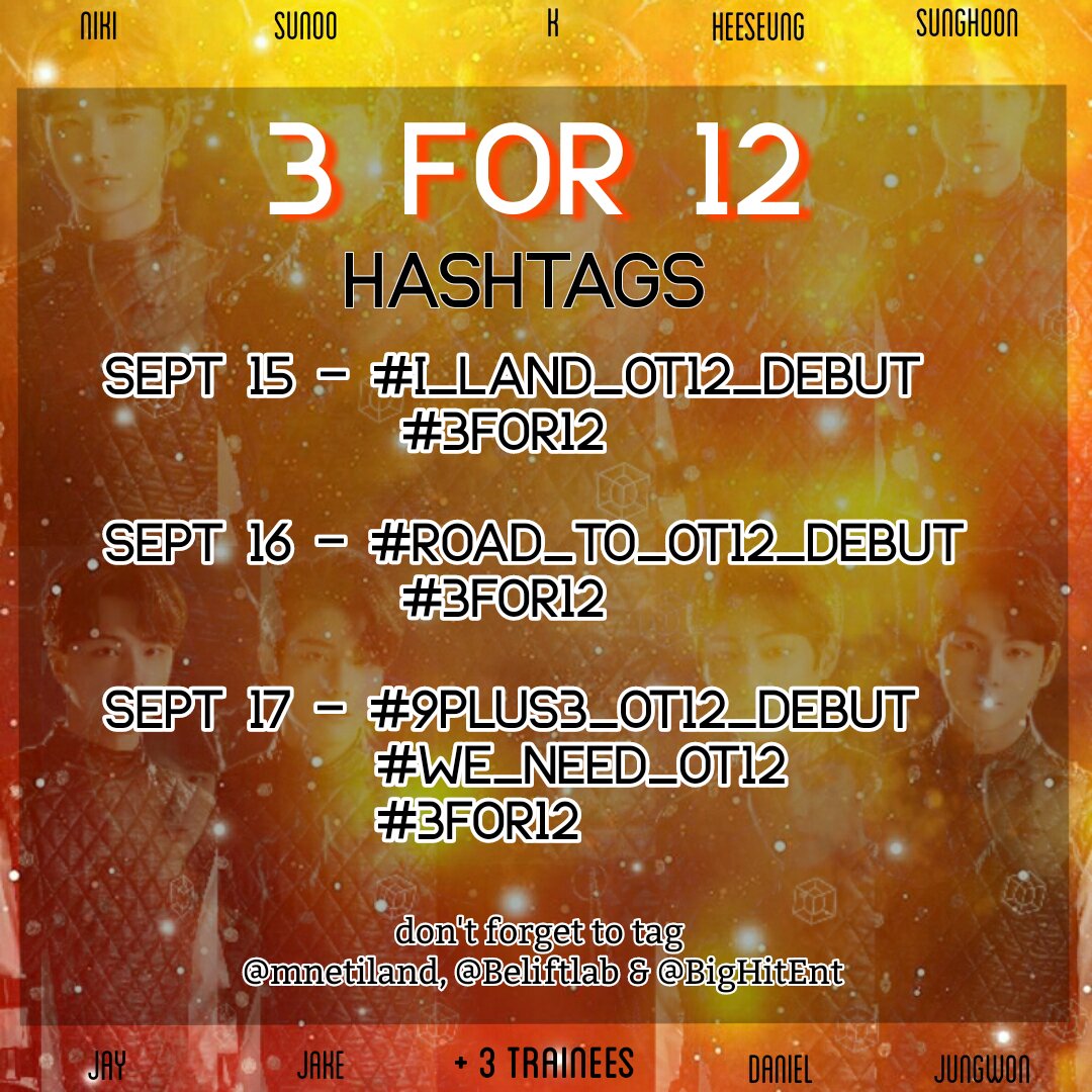 jaybeomshier's tweet photo. Hi if u still want to continue this project u can use these #
For OT9:
#/I_LAND_OT9_DEBUT #3FOR9
For OT12:
#/I_LAND_OT12_DEBUT
#3FOR12
let's trend it worldwide later at 4PM KST!
Rt if you still want to continue this!! #ILAND https://t.co/iWRvvvLBqP