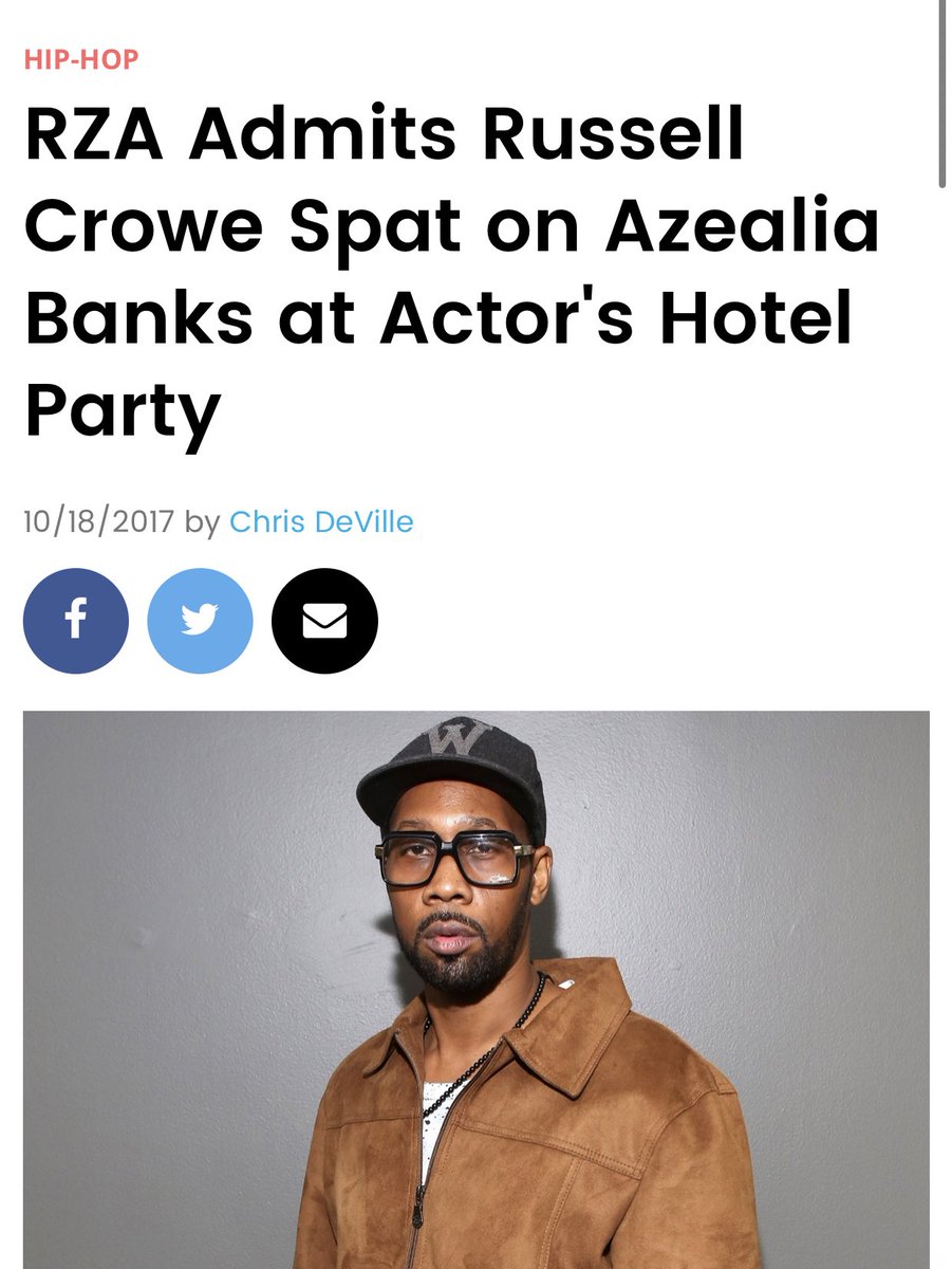 since we are discussing racist white men in Hollywood... i would like to remind everyone that  @russellcrowe called Azealia an n word and spit in her face. Regardless on your views of Azealia, if he’s willing to do that to a FAMOUS person imagine what he does to others