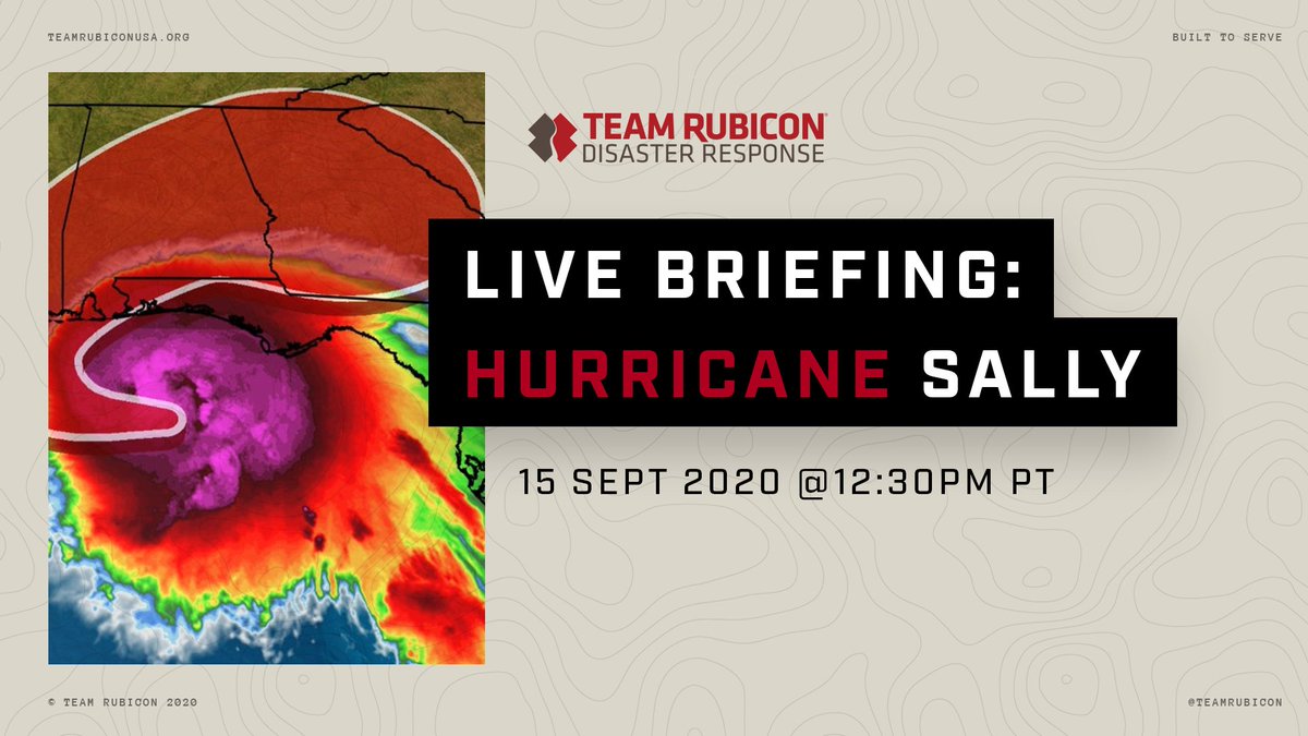 TeamRubicon's tweet photo. Join us tomorrow at 12:30PM PT / 2:30 PM CT as we give a live situation update on Hurricane Sally, how TR is preparing to respond, and how this may impact those recovering from Hurricane Laura.
Watch here: https://t.co/mUljVGhUsr https://t.co/Ucs7fJySyq
