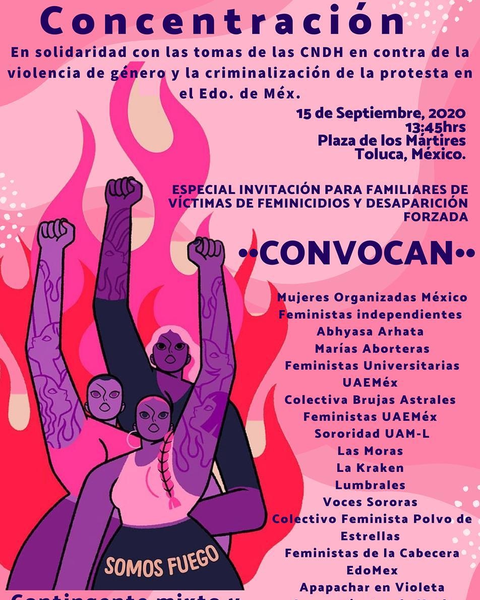 DesterradxsF's tweet photo. #Concentracion Mañana en la plaza de los mártires #Toluca. 
El solidaridad a la #OkupaRefugio #NiUnaMenos #CNDH 
En contra de la violencia y represión policíal a las compas de #CNDHecatepec https://t.co/RaKT4k6ss5