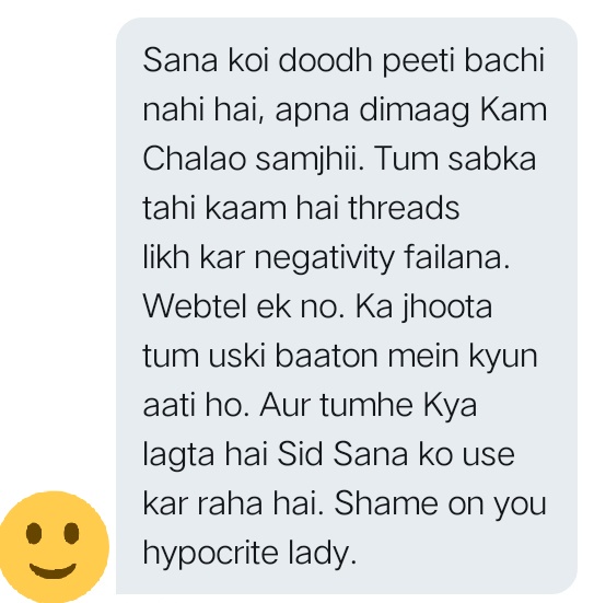 To Shehnaazians :- Since yesterday many DM'd me saying that I portrayed Sana as 'Abla Naari' so lemme tell you some points briefly n clearly. • My alterior motive was to focus on other points which y'all completely ignored. My thread had nearly 8 points n ++