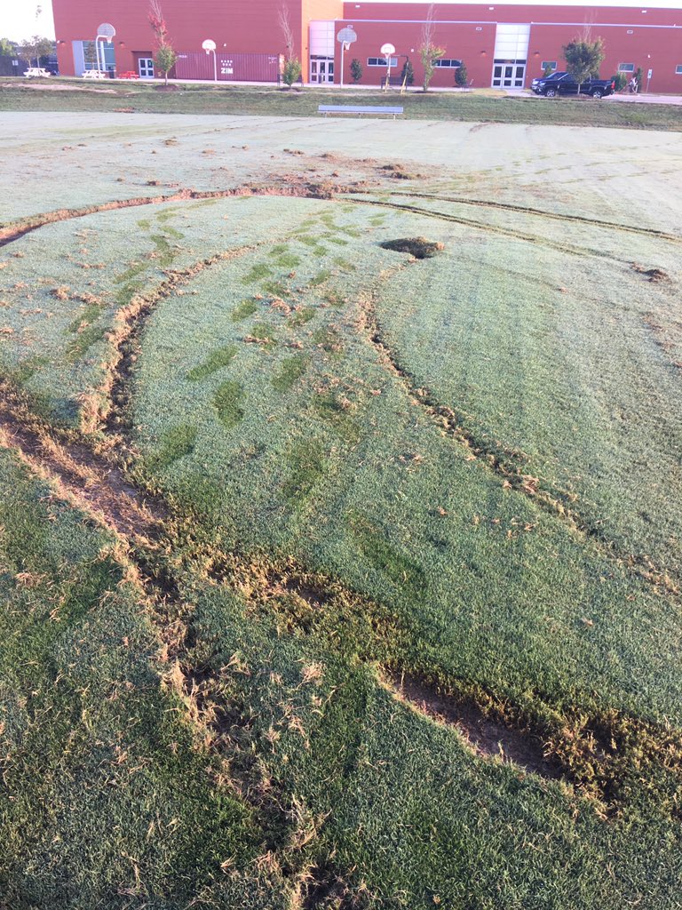 AFHS_AD's tweet photo. At 11:55pm on Friday, September 11th someone chose to drive a truck on our upper practice field. The amount of damage is extensive. It may not  be until the end next summer that the area of the field that is damaged is useable again. If you know anything please contact the school https://t.co/AWHbIN1LcE